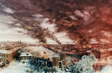 Une Presnya héroïque en 1905, peinture de Yevgeni Deshalyt représentant la révolte de 1905, Musée de la Révolution, Moscou