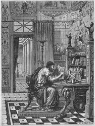 Un Romain dans sa bibliothèque, vers 1880 (gravure)