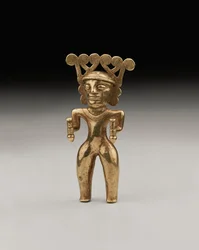 Rare figure de chaman en or de style international, provenant probablement du Panama ou du Costa Rica, vers 500-1000