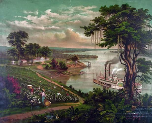 Afro-Américains cueillant du coton sur une plantation près du Mississippi, c.1883