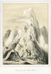 Avalanche sur le mont Blanc ayant entraîné la mort de trois guides. Gravure « Ciel, Terre et Mer » de R. Delasalle, vers 1860
