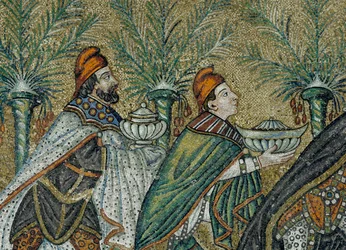 Détail des mosaïques représentant la procession des Mages