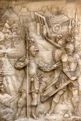 Basilique de Saint-Denis, Tombe de François 1er roi de France et Claude de France, Bas-relief de la fondation, Représentation du siège de Carignan, Saint-Denis, France