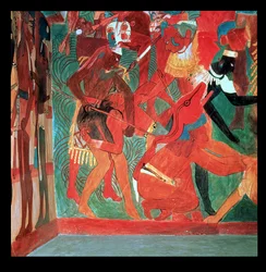 Scène de bataille représentée dans la salle 2 du Temple Peint à Bonampak, Maya, Période Classique Tardive, c.800