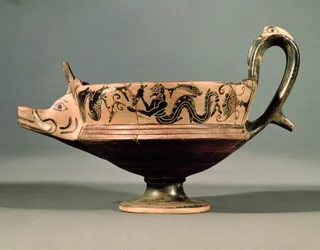 Kyathos à figures noires béotien du groupe des Danseurs béotiens, c.575-550 av. J.-C.