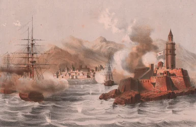 Bombardement de Palerme, avec des navires au premier plan, Sicile