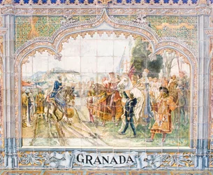 Carreaux de céramique sur la Plaza de España représentant le roi Boabdil (mosaïque)