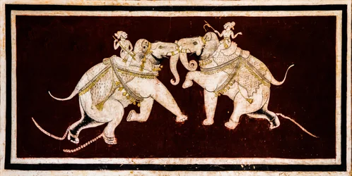 Cour de Chittra Shala avec des peintures virtuoses, Fort de Taragarh, Bundi, Rajasthan, Inde, Asie (photo)