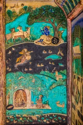 Cour de Chittra Shala avec des peintures virtuoses, Fort de Taragarh, Bundi, Rajasthan, Inde, Asie (photo)
