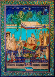 Cour de Chittra Shala avec des peintures fines virtuoses, Fort de Taragarh, Bundi, Rajasthan, Inde, Asie