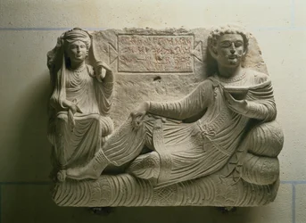 Couple à un banquet, trouvaille de tombe de Palmyre, Syrie