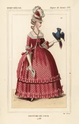 Femme anglaise en costume de cour avec perroquet