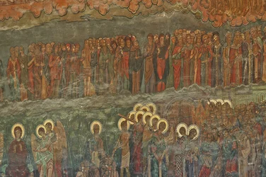 Europe, Roumanie, Bucarest, Cathédrale orthodoxe patriarcale (1656), fresque murale à côté de l