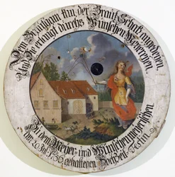 Musée franconien Feuchtwangen Moyenne Franconie Bavière Allemagne collection de cibles de tireurs cible de mariage de 1756 avec la déesse Fortune