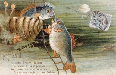 Carte postale française avec image de deux poissons