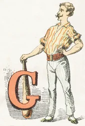 G - Gymnaste - Alphabet Enfantin, Éditions Gordinne 1920 (gravure)