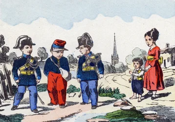 Gendarmes. Gravure dans "Alphabet militaire enfantin". Imagerie de Pont-à-Mousson, vers 1890. 20 pages