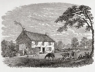 Lieu de naissance de George Stephenson. Une chaumière en pierre du XVIIIe siècle, maison de George Stephenson, Wylam, Northumberland, Angleterre, vue ici au XIXe siècle. De Great Engineers, publié vers 1890