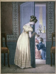 Fille écoutant la conversation privée de deux amoureux, vers 1820