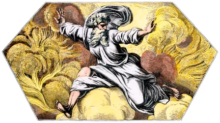 Dieu créant le ciel et la terre - Gravure colorisée du 19ème siècle, de la Loggia (Logge) du Vatican (Italie) par Raphaël (Raffaello Sanzio)