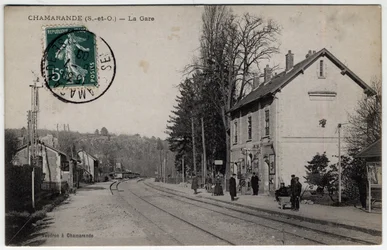Île-de-France, Essonne, Chamarande : vue de la gare - Carte postale datée 1908