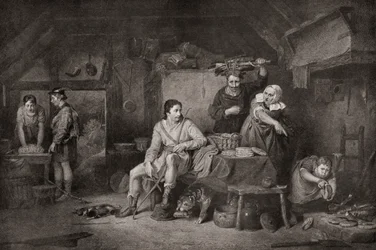 Le roi Alfred dans la chaumière du vacher. Alfred le Grand, c.848-899. Roi de Wessex. La légende raconte que lorsque Alfred s