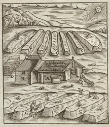 La préparation du salpêtre - Gravure extraite de Description des minerais et des principales méthodes d