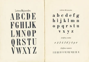 Lettres majuscules, minuscules, chiffres arabes et romains - Gravure extraite de ABCD des petites filles. Pellerin & Cie, imprimeur-éditeur, Epinal, vers 1890. Série A.