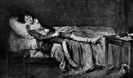 Louis XVII (1785-1795) allongé dans sa cellule de la prison du Temple où il est enfermé depuis le 13 août