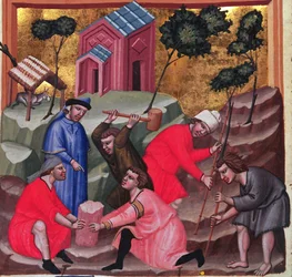 Maçons et tailleurs de pierre, vers 1300 (miniature)