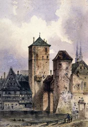 Ville médiévale sur le Rhin, vers 1850-1900