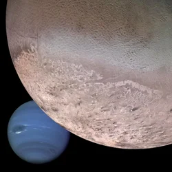 Montage de Neptune et de sa lune Triton (image numérique)