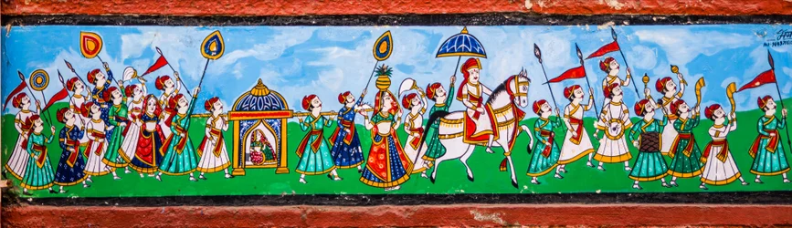Peinture murale dans la vieille ville de Bundi, Bundi, Rajasthan, Inde, Asie