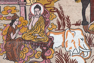 Pagode bouddhiste Ong Nui, fresque murale, La vie du Bouddha, Quy Nhon, Vietnam, 2019