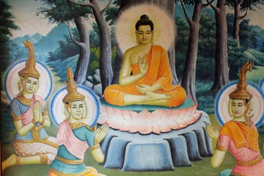 Peinture représentant la vie de Bouddha à Wat Nokhor Kompong Cham Cambodge