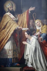 Église Saint-Médard : Saint Médard couronnant une jeune fille vertueuse par Louis Dupre (1837)