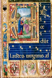 Bibliothèque Piccolomini : livre de chœur, cod. 14.P., ff. 2r avec « La Visitation de Marie et Sainte Élisabeth » (détail)