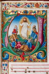 Bibliothèque Piccolomini : livre de chœur, cod. 29.13, ff. 30r avec « Transfiguration » (détail)