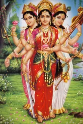 Représentation des déesses hindoues Parvati, Lakshmi et Saraswati, Inde