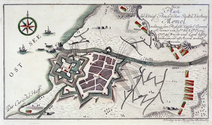 Plan de Memel, lors de la reddition de la ville, du 27 juin au 5 juillet 1757