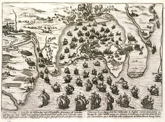 Plan du port de Cadix en 1596 lors de l