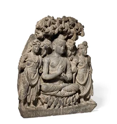 Triade en relief de Bouddha Shakyamuni avec Bodhisattvas, 3e-4e siècle