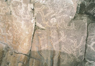 Gravures rupestres dans la vallée de Hunza, près de la zone archéologique de Karimabad, Pakistan
