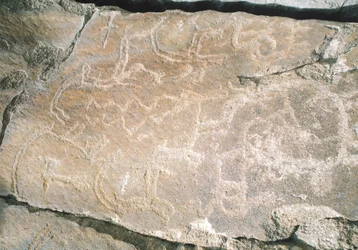Gravures rupestres dans la vallée de Hunza, près de la zone archéologique de Karimabad, Pakistan