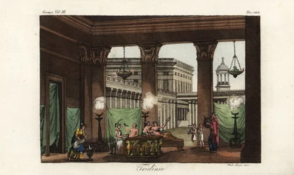 Scène dans un triclinion, salle à manger formelle, Grèce antique