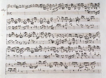 Page de partition musicale pour la fugue de Handel d