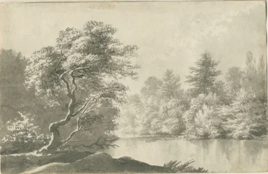 Shenstone - Étang près de Little Aston: dessin lavis sépia, nd [19e siècle]