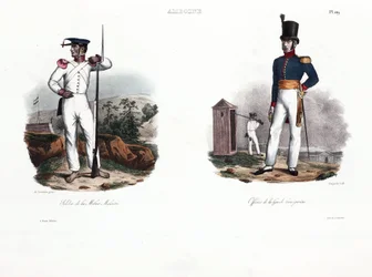 Soldat de la milice malaise et officier européen, Ambon