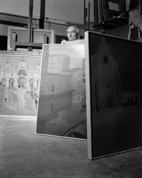 Le peintre Guido Cadorin à Venise - 1952