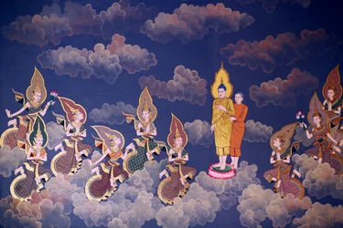 La vie du Bouddha, fresque murale, temple Wat Botum, Phnom Penh, 2022